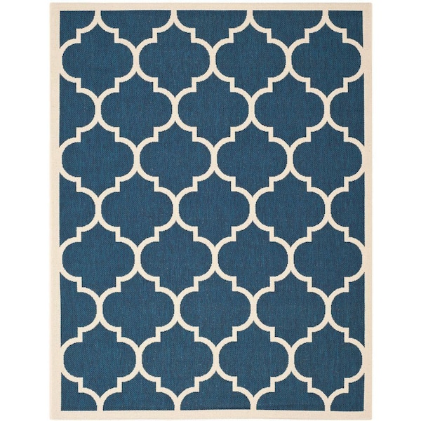 Courtyard Navy/Beige 9 ft. x 12 ft. Geometric Indoor/Outdoor Patio  Area Rug