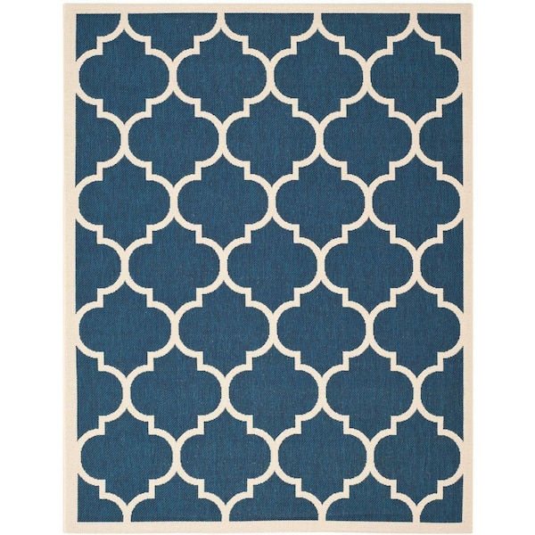 SAFAVIEH Courtyard Navy/Beige 9 ft. x 12 ft. Geometric Indoor/Outdoor Patio  Area Rug