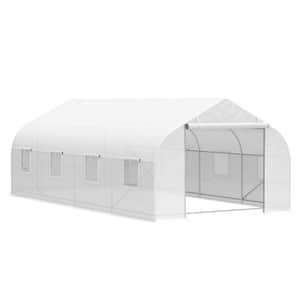 118 in. W x 234.25 in. D. x 82.75 in. H Greenhouse with Roll-up Windows, Door, PE Cover, Heavy-Duty Steel Frame in White