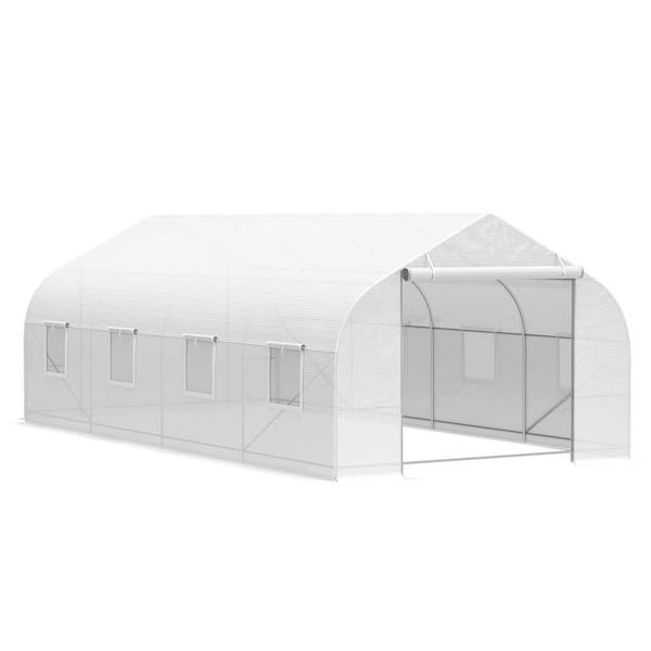 ITOPFOX 118 in. W x 234.25 in. D. x 82.75 in. H Greenhouse with Roll-up Windows, Door, PE Cover, Heavy-Duty Steel Frame in White