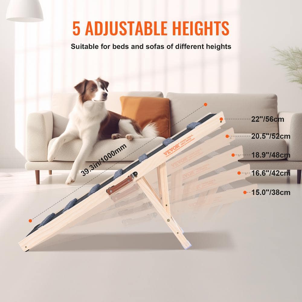 Adjustable Pine Wood Dog Ramp with Non-Slip Surface