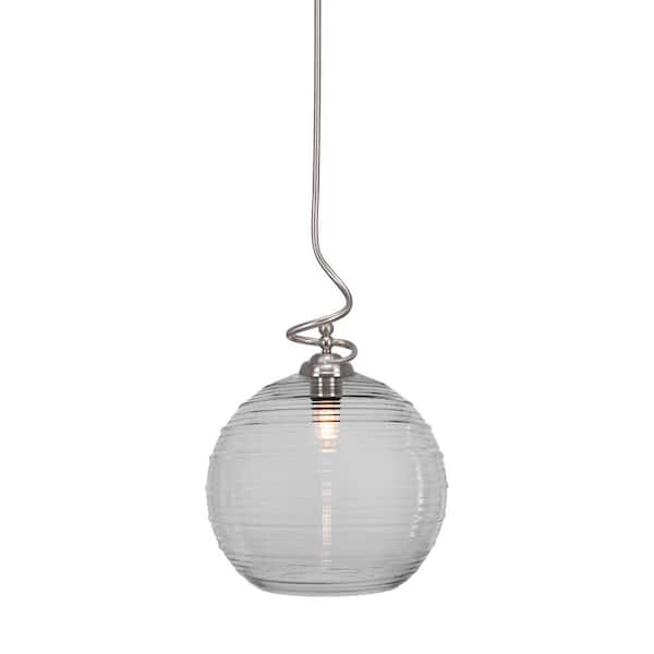 Unbranded Royale 100-Watt 1-Light Brushed Nickel Shaded Pendant Light with 14 in. Clear Ribbed Glass Shade, No Bulb Included
