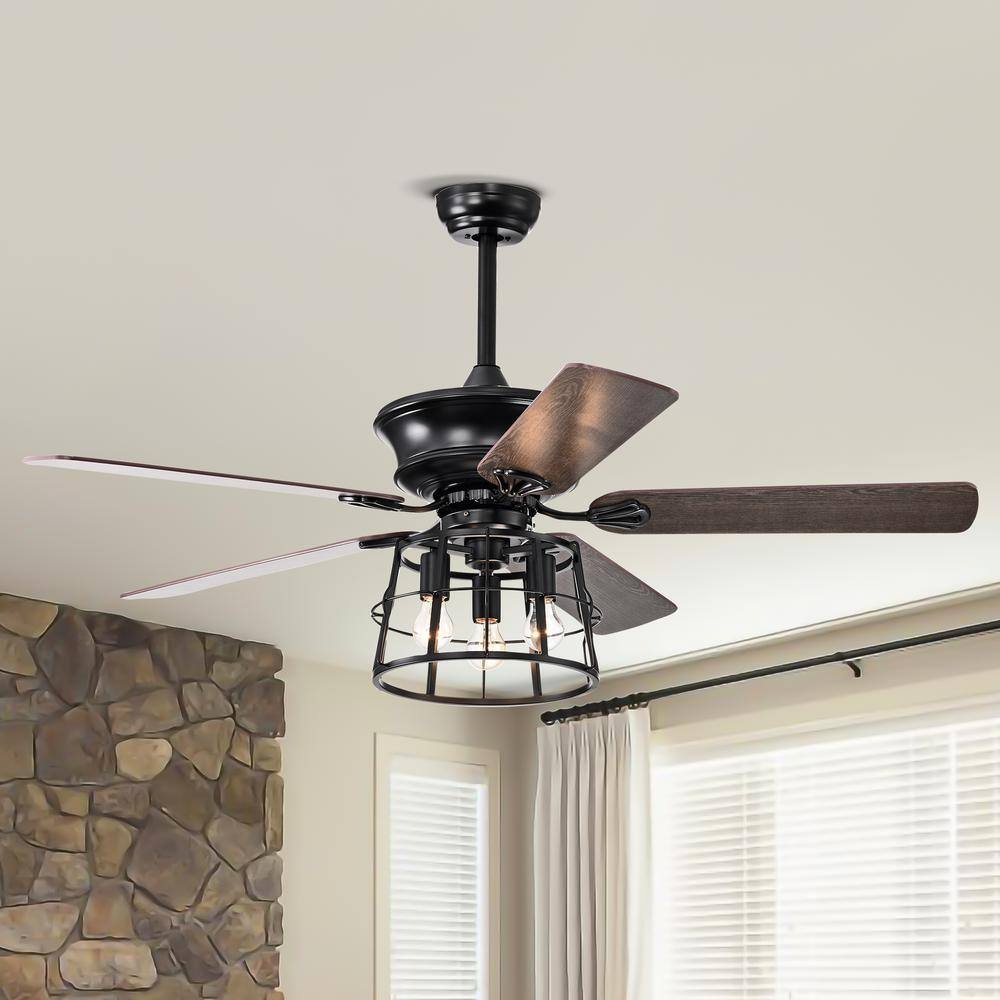 Keazile 52 In. Indoor Matte Black Ceiling Fan With Remote Control And 