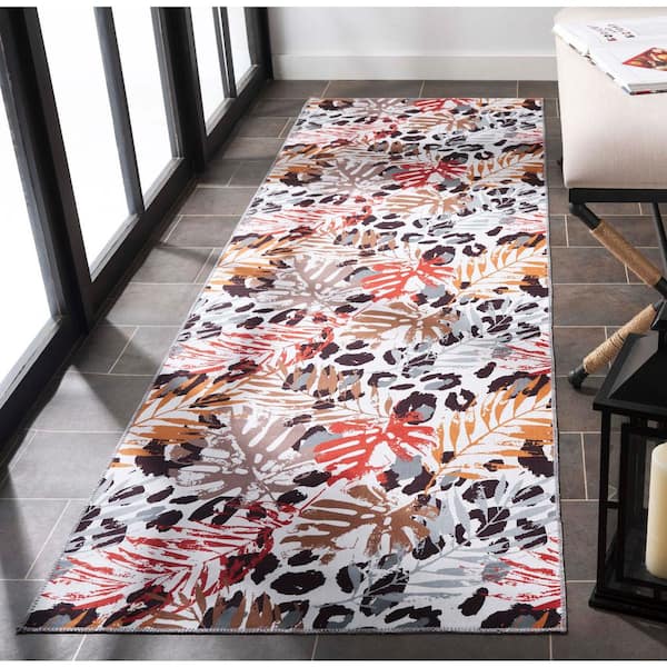 Malibu Ivory/Rust 3 ft. x 8 ft. Machine Washable Botanical Abstract Runner Rug