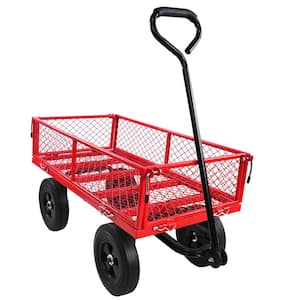 16.75 cu. ft. Red Solid Wheels Tools Cart Metal Practical Garden Cart Wagon for Easy Transportation Versatile