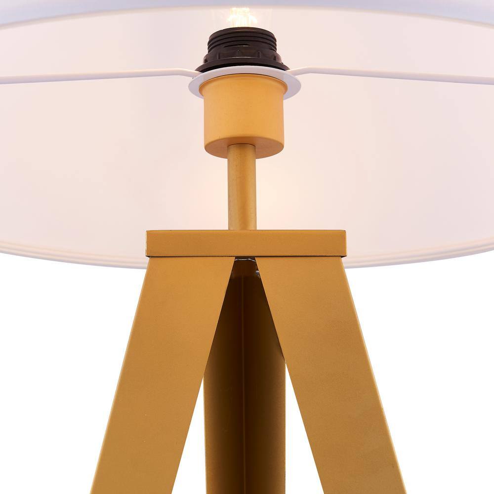 Modern Outdoor White Tripod Floor Lamp with Gold Accents