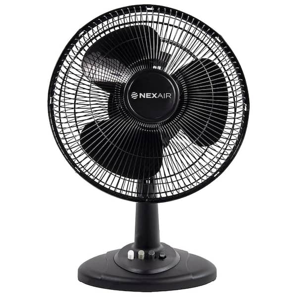 12 in. 3 Fan Speeds Oscillating Table Fan in Black with 180° Adjustable Tilt and Convenient Push Button Controls