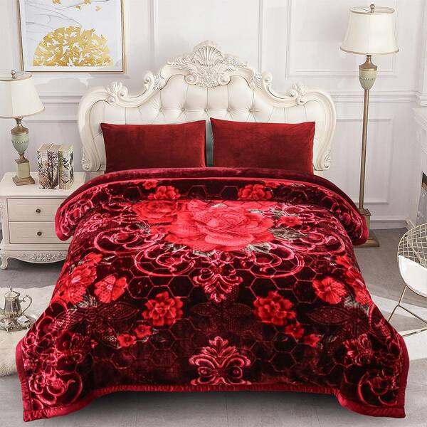 thumbnail image 2 of Heavy Weight 8-10lb Reversible Blanket - Korean Style, Queen/King Size, Animal Flower Print 2 of 10