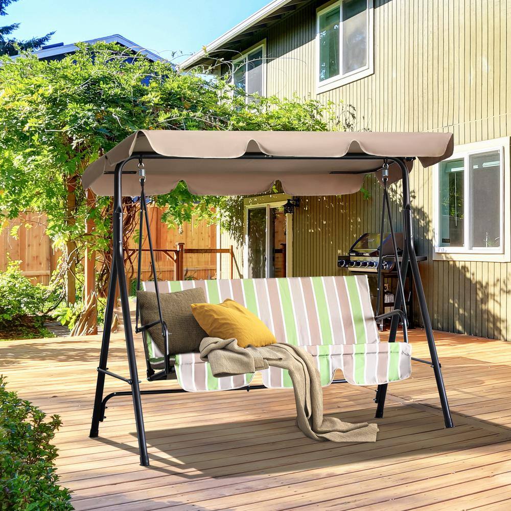 3-Person Metal Outdoor Patio Swing with Removable Cushion and Adjustable Ti