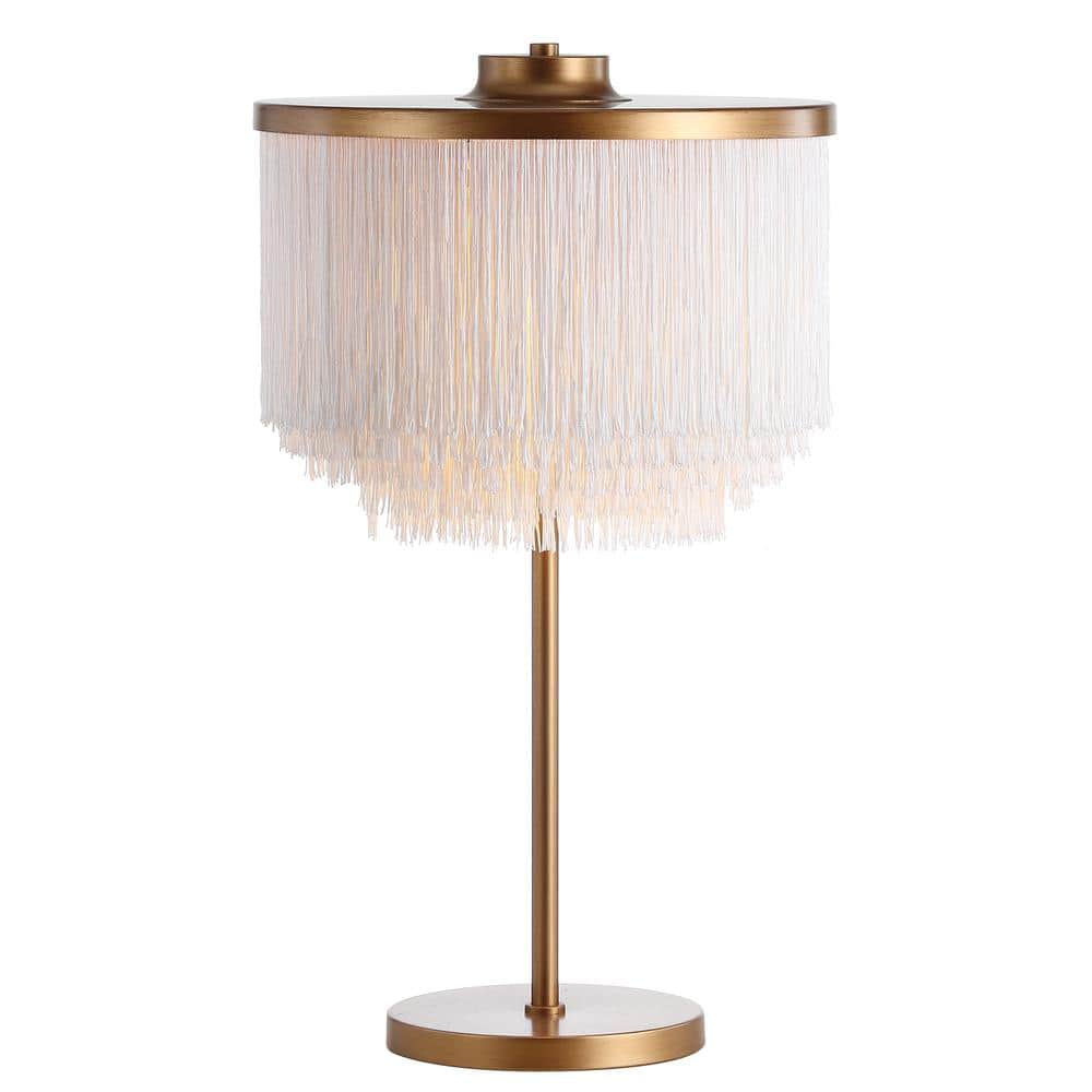 Gold/White Fringed/Metal LED Table Lamp 