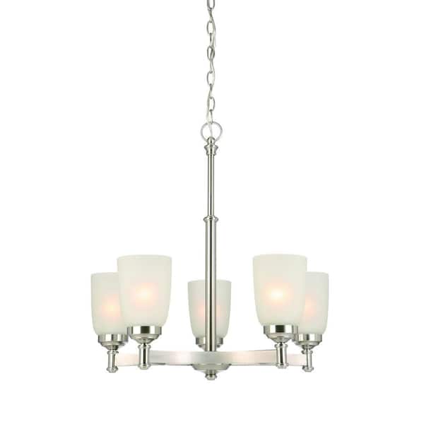Hampton Bay 5 Light Brushed Nickel Chandelier With Frosted Glass Shades Iut8115a 3 - 5 Arm Chrome Swirl Ceiling Light With Frosted Glass Shades