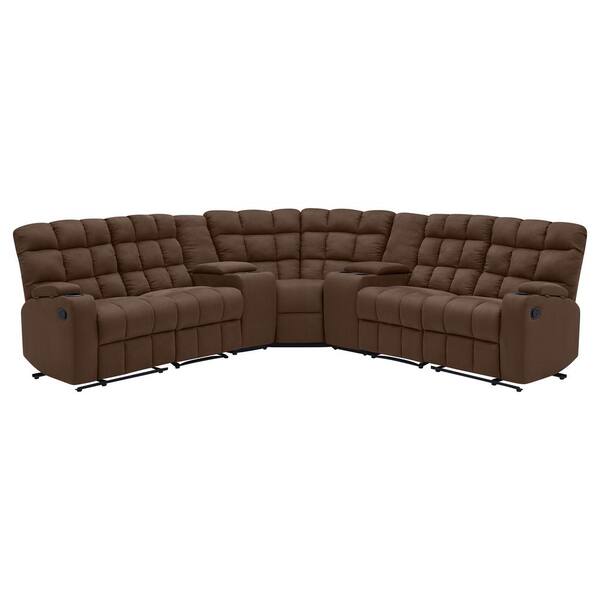 Prolounger 7 Piece Dark Brown Microfiber 4 Seater Curved Power Reclining Sectional Sofa With Storage Consoles A149662 The Home Depot - Light Brown Leather Sectional With Recliner Prolounger 7 Piece Dark Brown Microfiber 4 Seater Curved Power Reclining Sectional Sofa With Storage Consoles A149662 The Home Depot - Light Brown Leather Sectional With Recliner