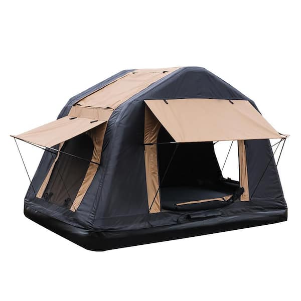 7.21 ft. x 4.49 ft. Khaki & Black Foldable People Amphibious Inflatable Car Roof Top Tent Without Ladder
