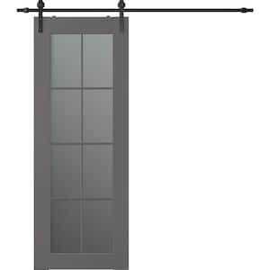 Vona 8-Lite 32 in. x 84 in. 8-Lite Frosted Glass Gray Matte Wood Composite Sliding Barn Door with Hardware Kit