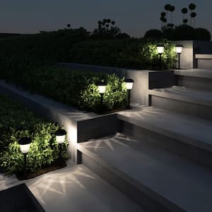 16 in. Tall Black Outdoor Integrated LED Landscape Stainless Steel Solar Path Light (Set of 8)