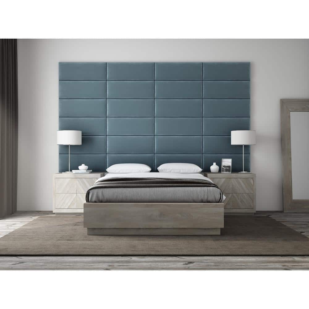 Antique Blue Velvet Full-Queen Upholstered Floating Wall Panels