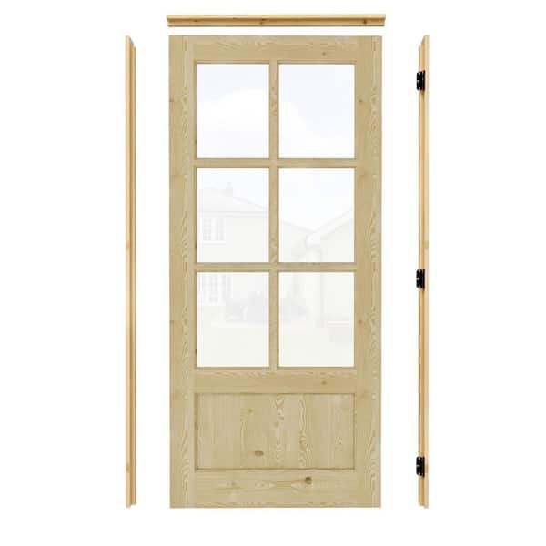 ARK DESIGN 36 in. x 80 in. Right-Handed 6-Lite Clear Glass Unfinished Pine Wood Prehung Front Door with Quick Assemble Jamb