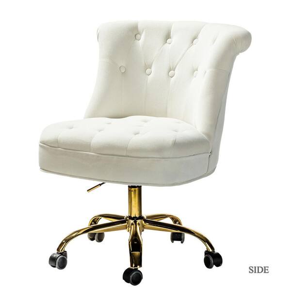JAYDEN CREATION Figeac Ivory Velvet Tufted Task Chair with Golden Base