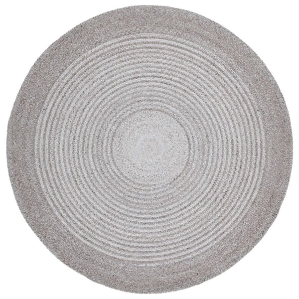Braided 5 ft. x 5 ft. Light Gray Border Striped Gradient Round Area Rug