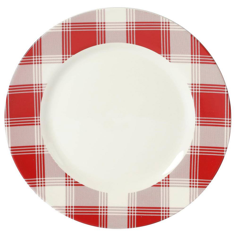 Red and White Plaid Ceramic Holiday Dinnerware Set, Service for 4