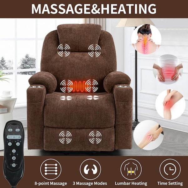 Brown Chenille Power Lift Recliner Massage Chair with with Massage and Heating Functions