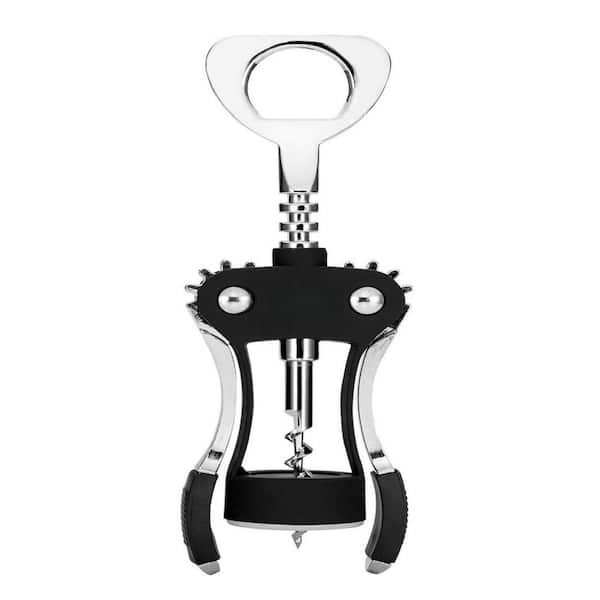 1-Piece Black Zinc Alloy Multifunctional Wine Opener with Ergonomic Non-Slip Wing Handle