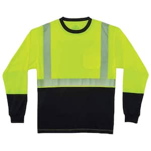 Large Hi Vis Lime Black Front Long Sleeve T-Shirt