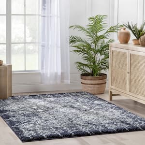 Celeste Braga Tribal Geometric Shag Blue 5 ft. 3 in. x 7 ft. 3 in. Area Rug