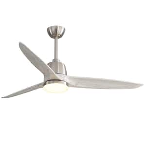 56 in. Indoor/Outdoor Wood Sand Nickel Ceiling Fan with Lights Remote Control Dimmable Light Reversible DC Motor