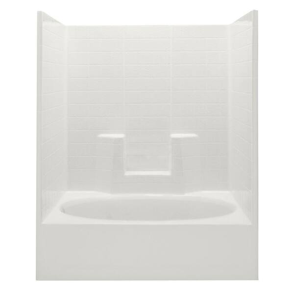 Aquatic Everyday Textured Tile 60 in. x 36 in. x 72 in. 1-Piece Bath and Shower Kit with Left Drain in Biscuit