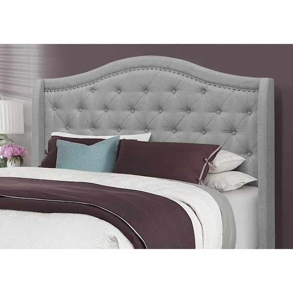 HomeRoots Jasmine Gray Queen Bed with Upholstered Headboard 355767
