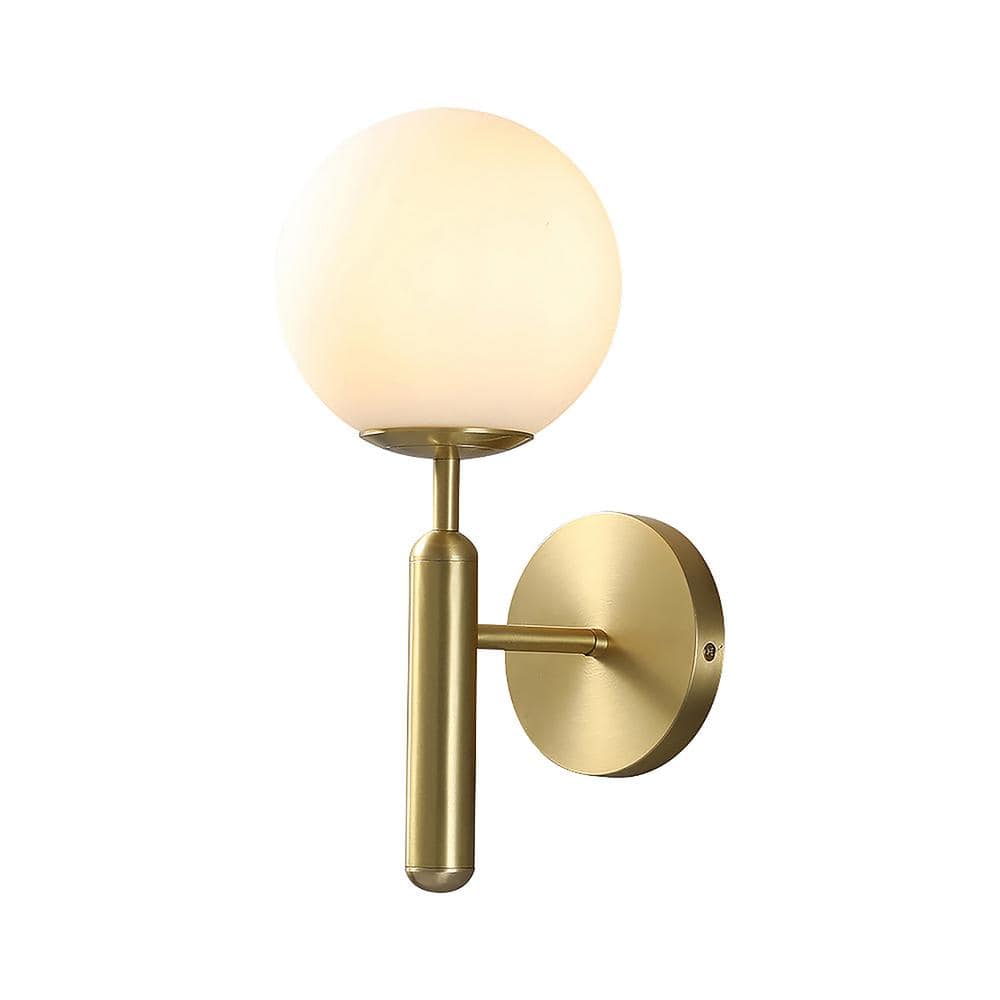 Opal Globe Brass Vanity Wall Sconce with Glass Shade
