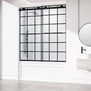 Houston 56 to 60 in. W x 66 in. H VMotion Sliding Frameless Tub Door in Matte Black with 3/8 in. (10mm) Clear Glass