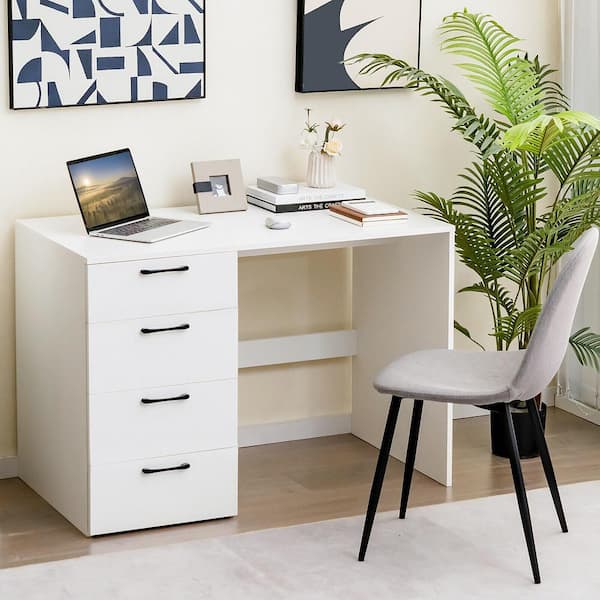 43.5 in. White Computer Desk Study Writing Workstation Vanity Table Home Office with 4-Drawers