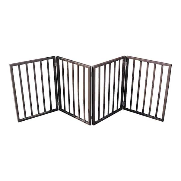 Amucolo 4-Panel Wooden Freestanding Folding Pet Gate in Dark Brown