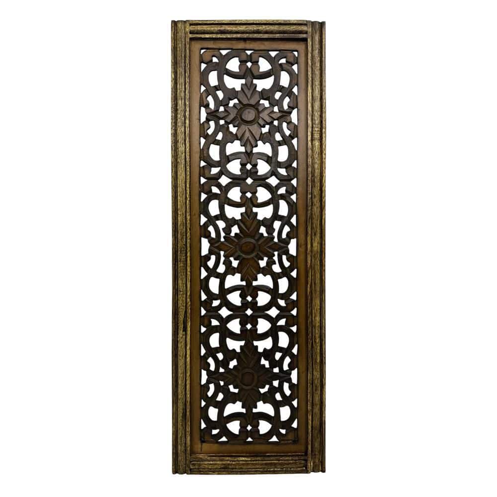 Rustic Brown Hand Carved Wooden Wall Panels, Set of Two