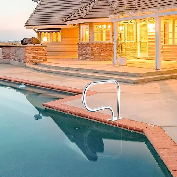 Pool Handrail 55 X 32 Swimming Pool Stair Rail 304 Stainless Steel Rustproof 250lbs Load Capacity Pool Handrail For Inground Pool With Blue Grip Cover P 16961508