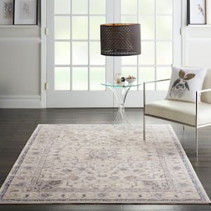 Silky Textures Ivory/Grey 4 ft. x 6 ft. Persian Traditional Area Rug