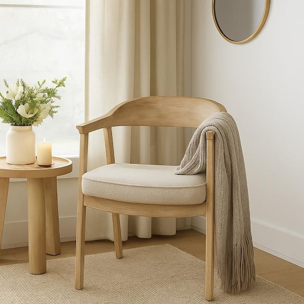 Beny Aged White Wood Curved Back Dining Armchair