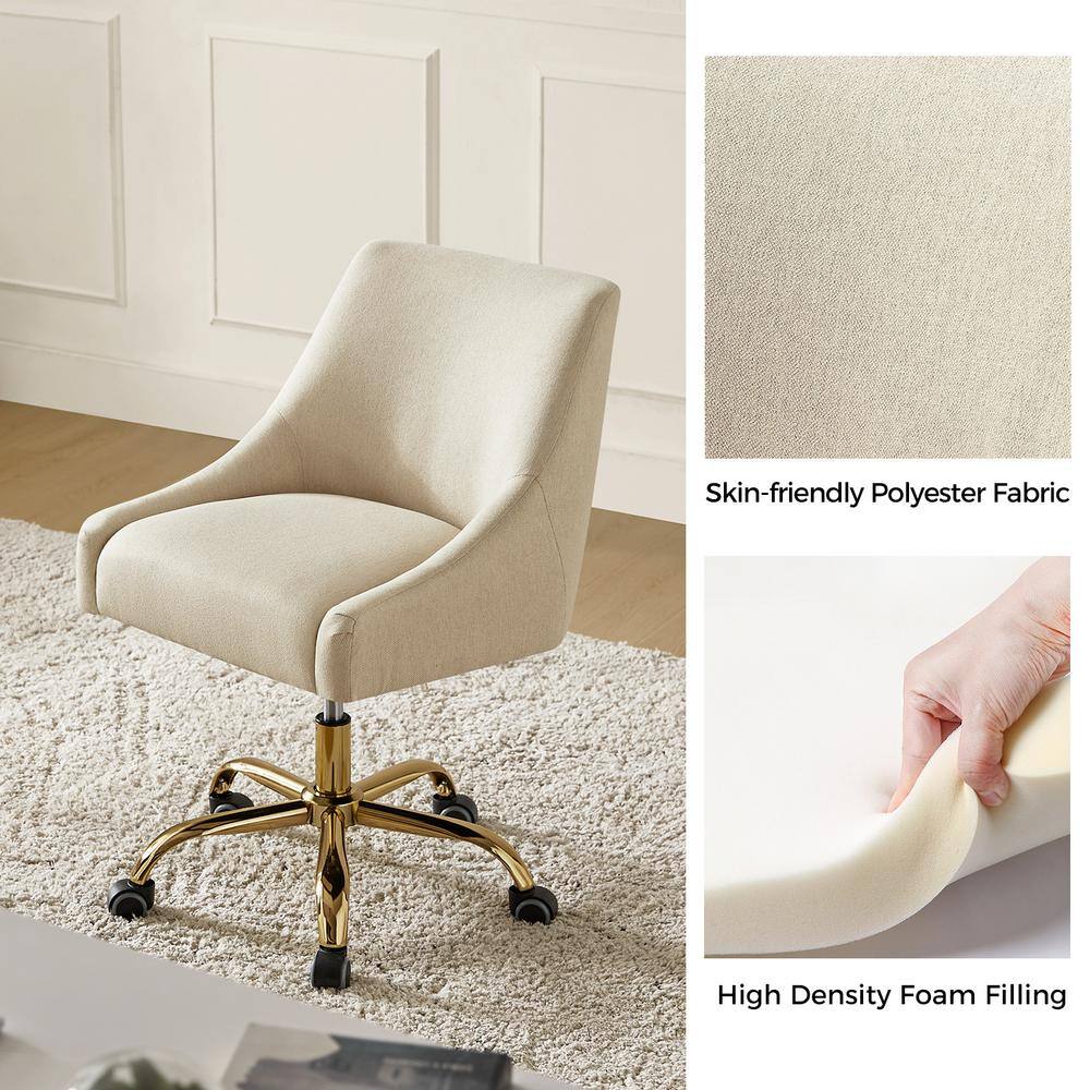 Tan Fabric Swivel Armless Task Chair with Metal Base