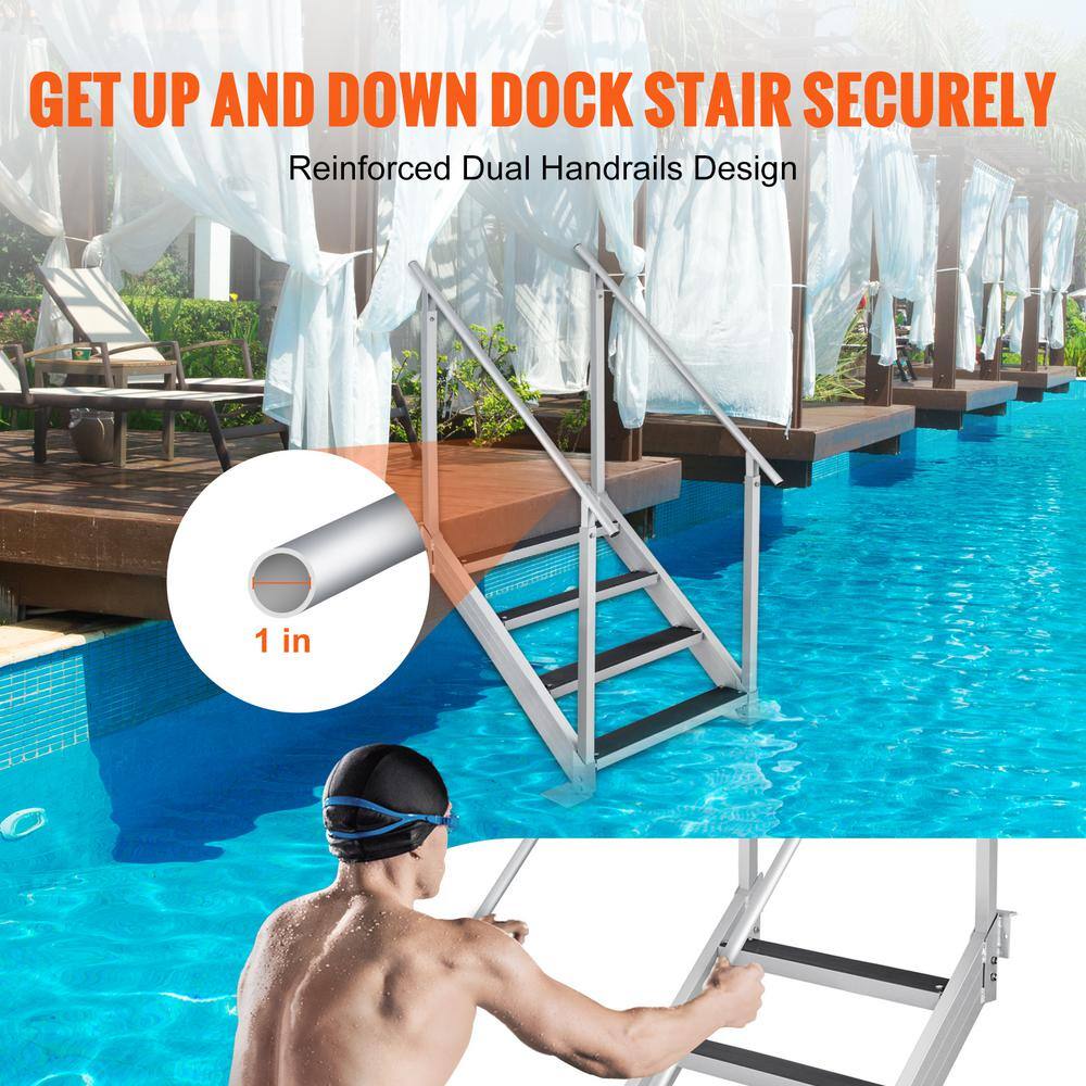 Adjustable Height Aluminum Dock Ladder with Dual Handrails and Nonslip Steps
