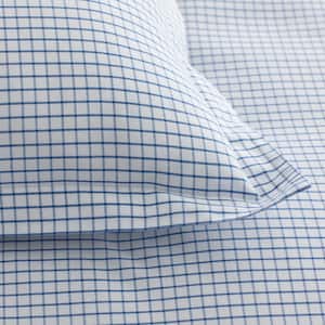 Company Organic Cotton Grayson Windowpane Yarn-Dyed Blue Multi Cotton Percale Pillowcase (Set of 2)