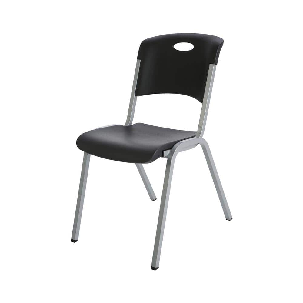Modern Black and Silver Metal Plastic Utility Chairs, 4 Pack