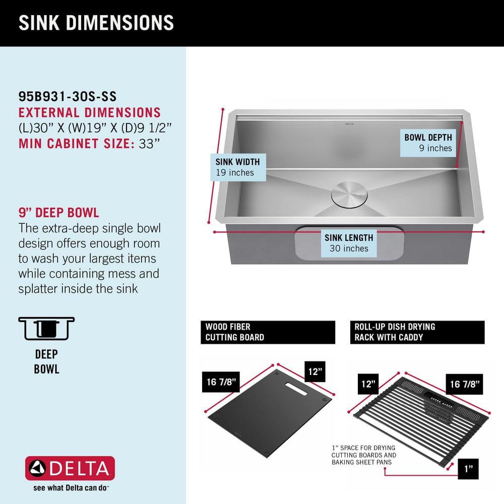 Delta 30-Inch Stainless Steel Workstation Undermount Kitchen Sink