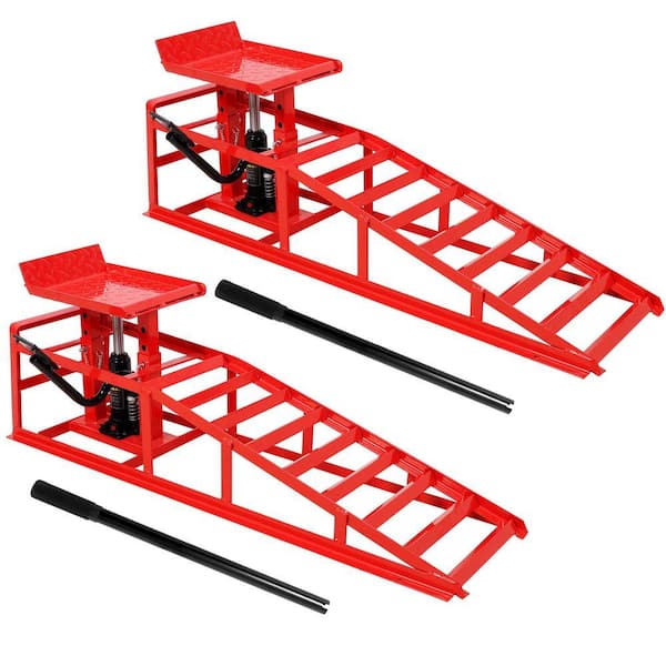 2-Pack Hydraulic Car Lift Service Ramps with Pedal-5-Ton Adjustable Auto Truck Ramps for Garage, Easy Setup