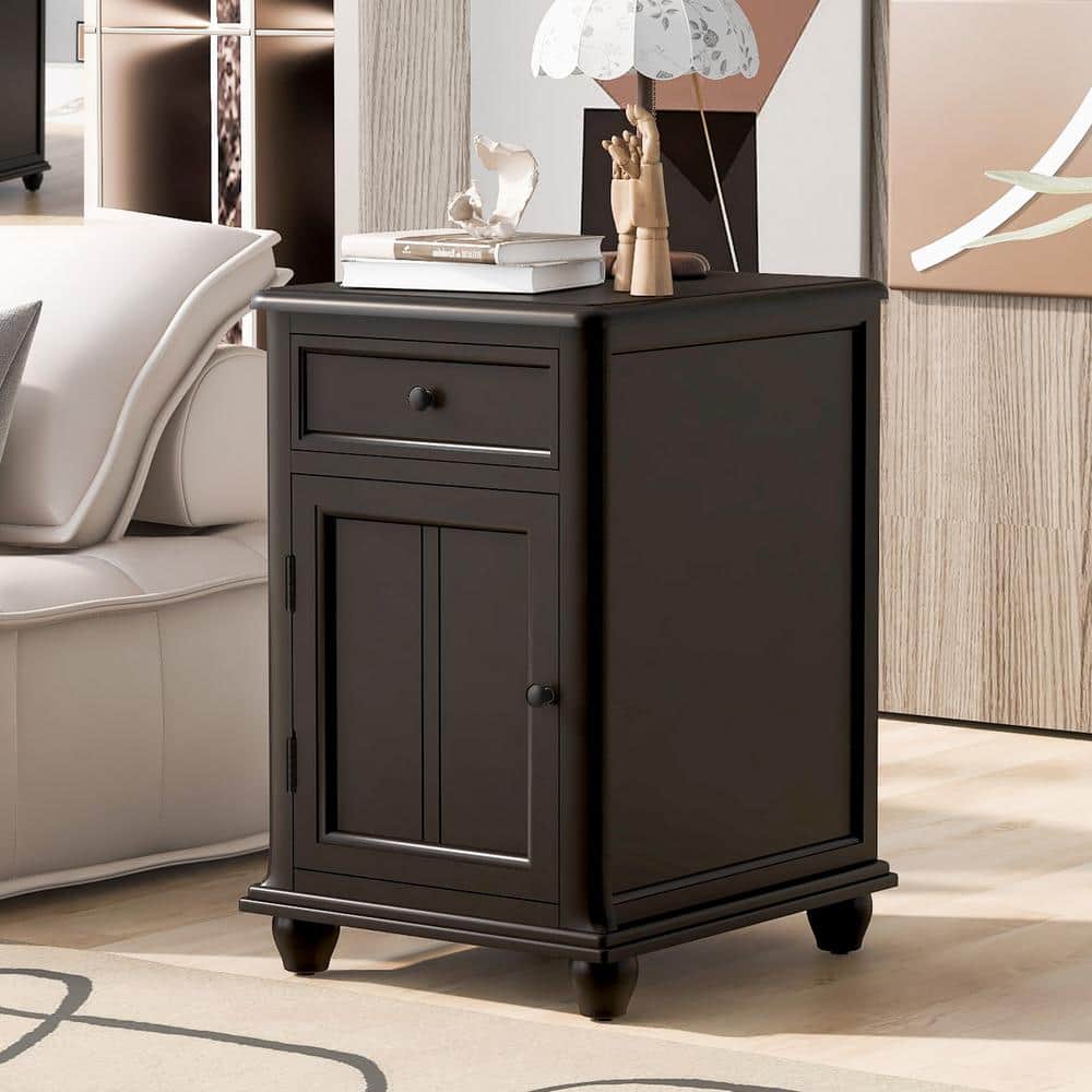 18 in. W Antique Espresso Rectangular Solid Wood End Table,Side Table with 