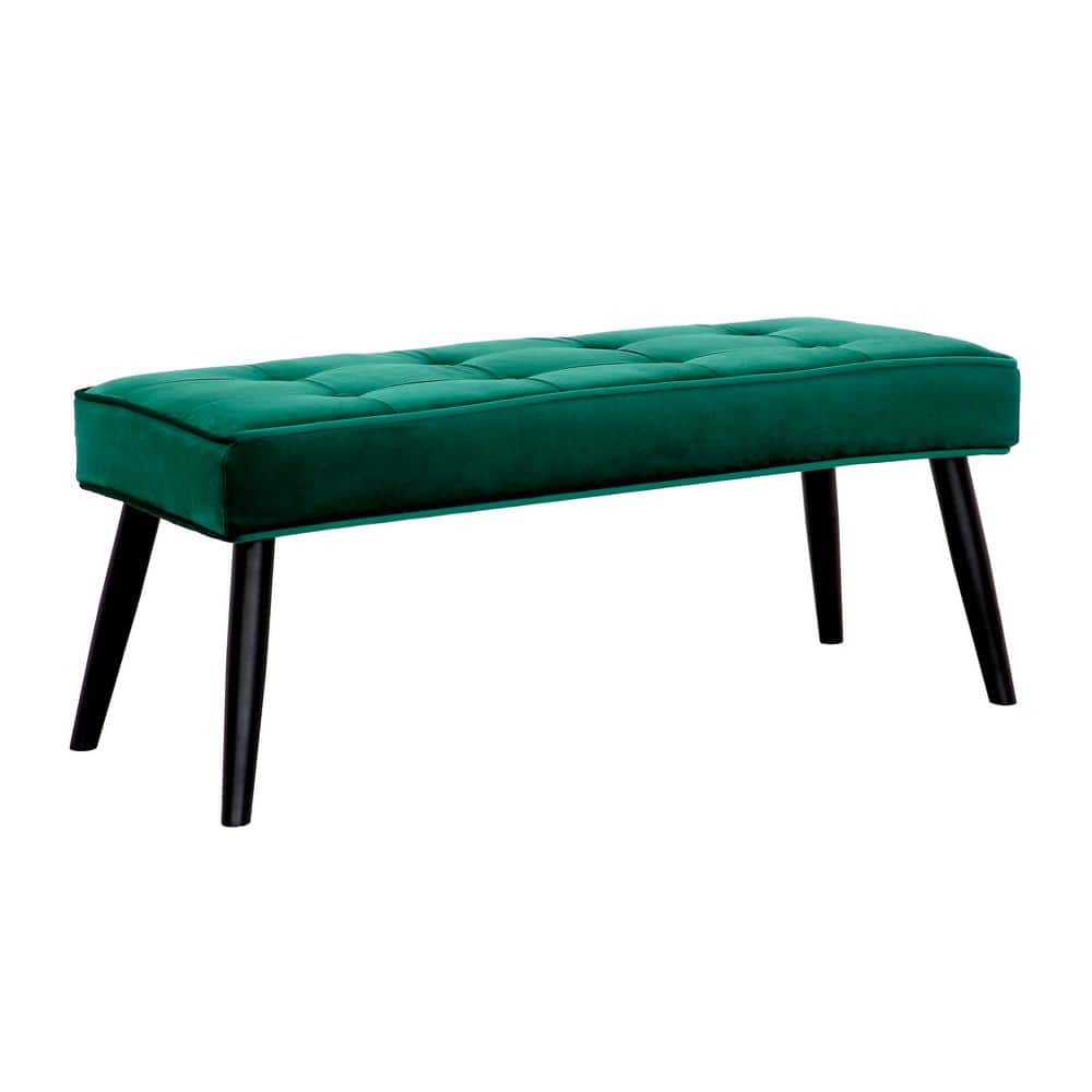 Kipp Black Velvet Upholstered Button Tufted Bench Ottoman