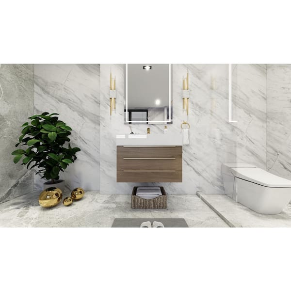 BV Better Vanity Bethany 30 in. W x 20 in. D x 22 in. H Single Sink Floating Bath Vanity in Light Oak with White Acrylic Top