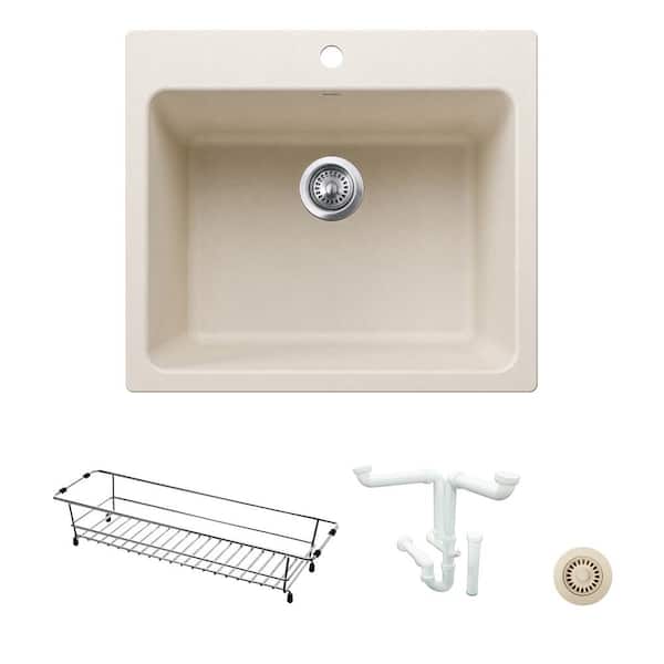 Blanco Liven 25 in. W. x 22 in. x 12 in. Granite Drop-In/Undermount Laundry/Utility Sink Kit in Soft White with Accessories