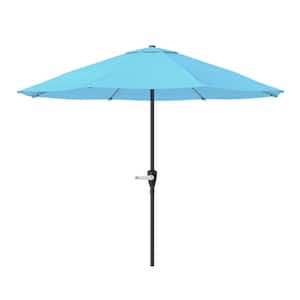 9 ft. Aluminum Outdoor Patio Umbrella with Hand Crank Lift in Blue